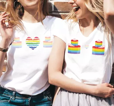 Mors och dotter t-shirt regnbågshjärtkakor - Tenstickers