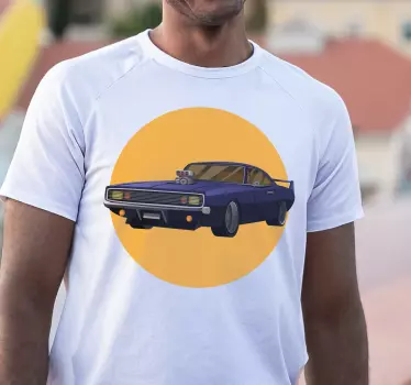 Muskel springande bil tecknad t-shirt - Tenstickers