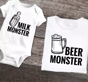 öl och mjölkmonster far och son matchande skjortor - Tenstickers