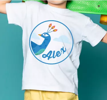Påfågel med namn barn t-shirt - Tenstickers