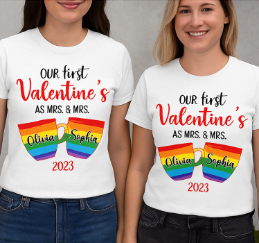 Par t-shirt lgbt första valentindagen - Tenstickers