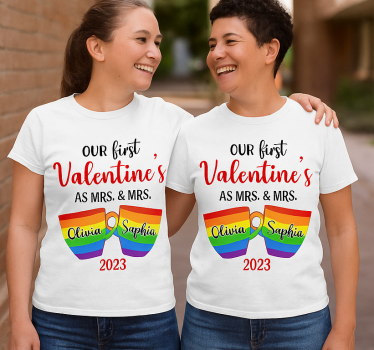 Par t-shirt lgbt första valentinsdag - Tenstickers