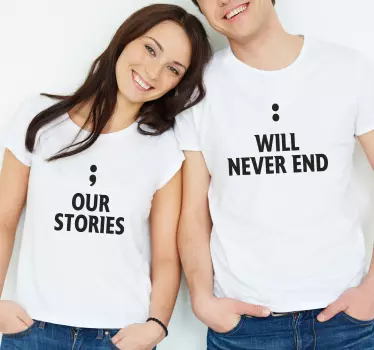 Par t-shirt våra berättelser tar aldrig slut - Tenstickers