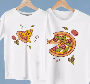 Pizza med en skiva saknar pappa och son matchande skjortor - Tenstickers