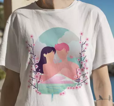 Romantisk blomsterkärlek par t-shirt - Tenstickers