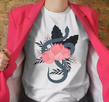 Snake och blommotiv t-shirt - Tenstickers