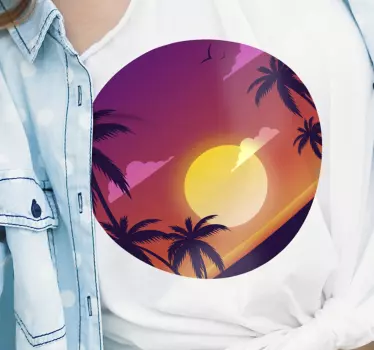 T-shirt lila solnedgång och palmer - Tenstickers