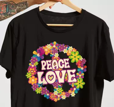 T-shirt med blommig fred och kärlek design - Tenstickers