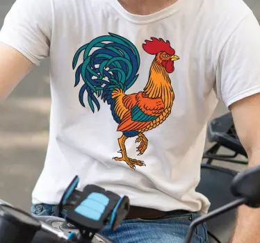 T-shirt med färgglad tuppillustration - Tenstickers