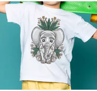 Tecknad elefant och blommor barn skjorta - Tenstickers