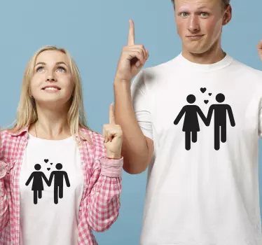 Två karaktärer som håller händer som matchar skjortor för par - Tenstickers
