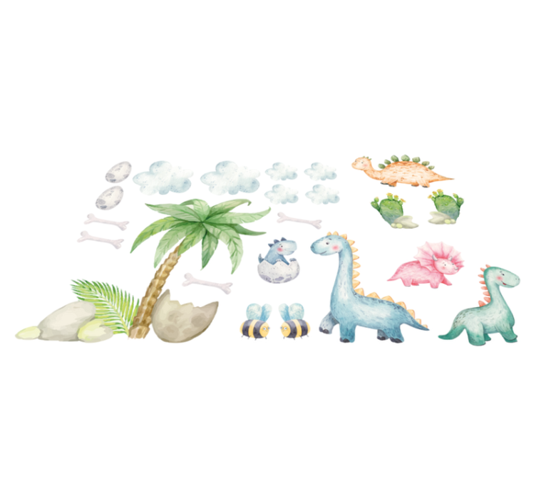 Vinylmatta djur söta akvarell dinosaurier - Tenstickers