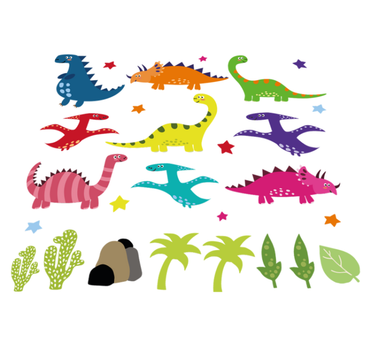 Vinylmatta djur nordisk dinosaur färgglad serie - Tenstickers