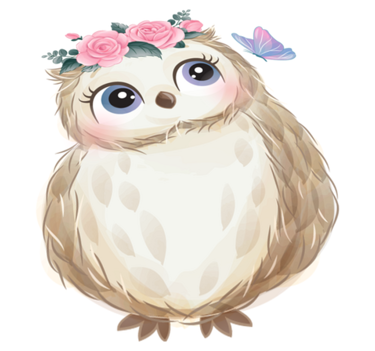 Vinylmatta djur baby uggla och blommor - Tenstickers