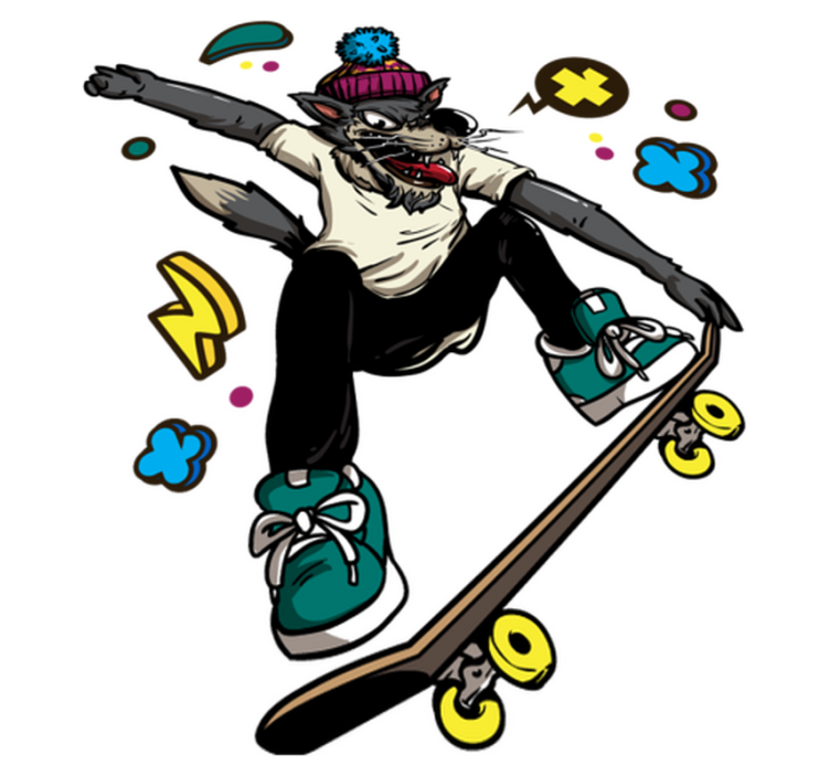 Vinylmatta djur varg på skateboard - Tenstickers