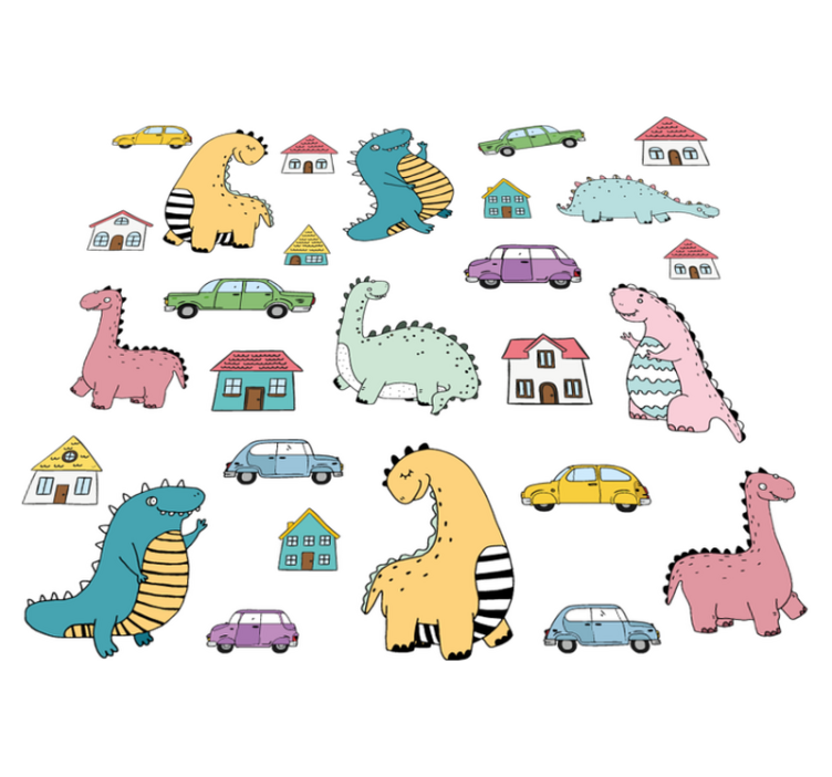 Vinylmatta djur nordiska dinosaurier i stan set - Tenstickers