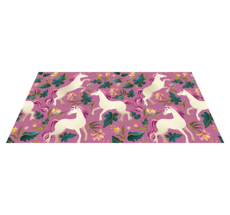 Vinylmatta djur rosa och blommig hästdesign - Tenstickers