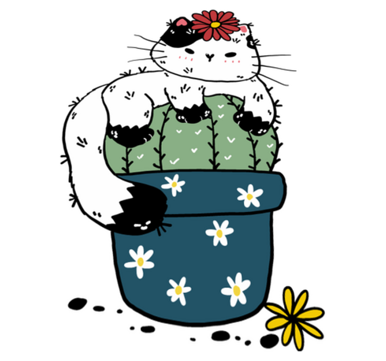 Vinylmatta djur lekfull katt kaktus - Tenstickers