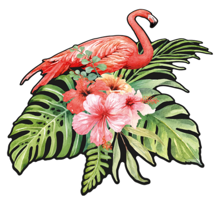 Vinylmatta djur flamingo med blommor - Tenstickers