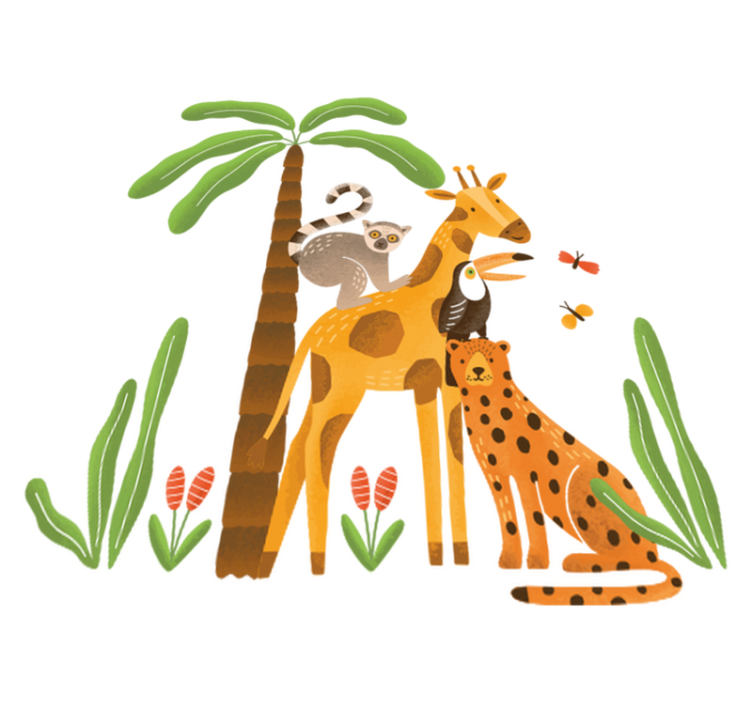 Vinylmatta djur i en lekfull djungelmiljö - Tenstickers