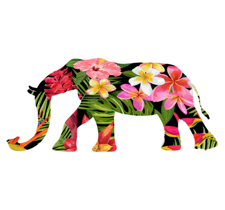 Vinylmatta djur blomster elefant silhuett - Tenstickers