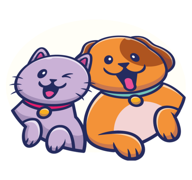 Vinylmatta djur lekfull katt hund - Tenstickers