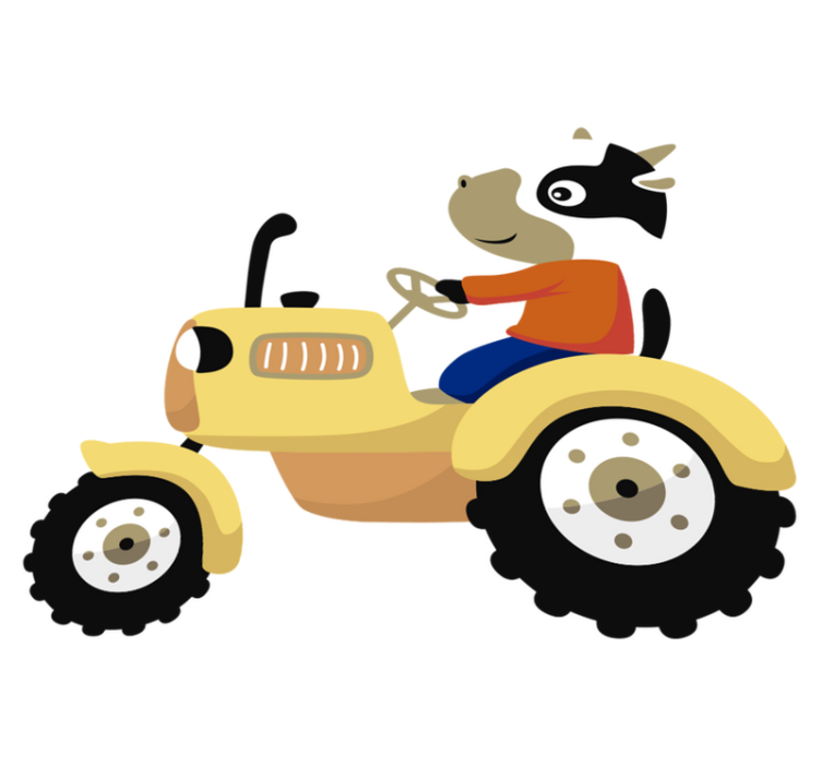 Vinylmatta djur ko på traktor - Tenstickers