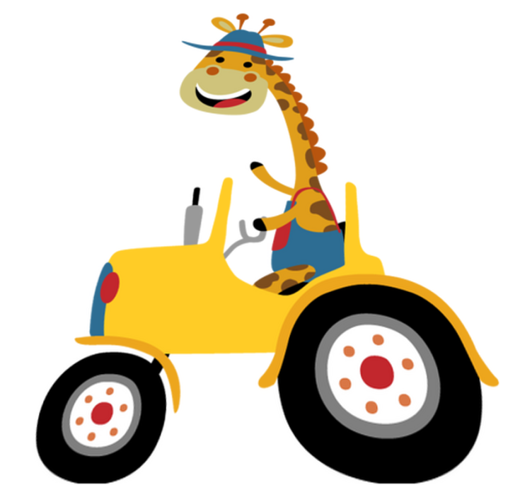 Vinylmatta djur glad giraff traktor - Tenstickers