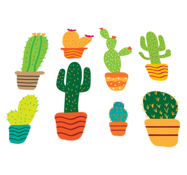 Vinylmatta blommor och växter färgglad kaktuspack - Tenstickers