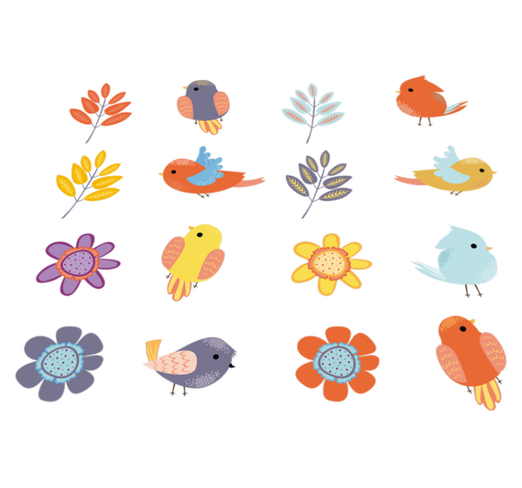 Vinylmatta blommor och växter med vårfåglar - Tenstickers