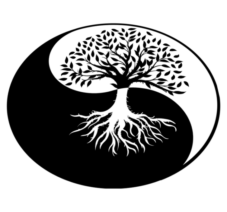Vinylmatta blommor och växter livets träd ying och yang - Tenstickers