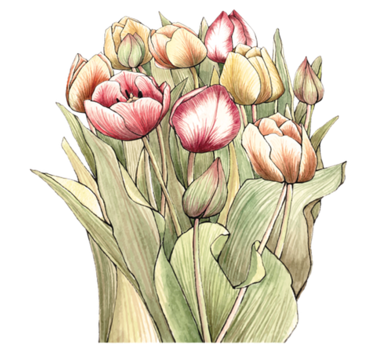 Vinylmatta blommor och växter färgglad tulpanbukett - Tenstickers