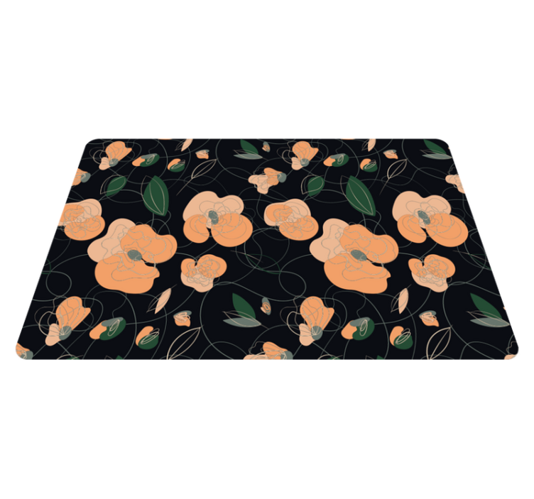 Vinylmatta blommor och växter mörk livlig flora och fauna - Tenstickers