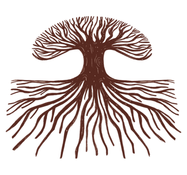 Vinylmatta blommor och växter livets träd långa rötter - Tenstickers