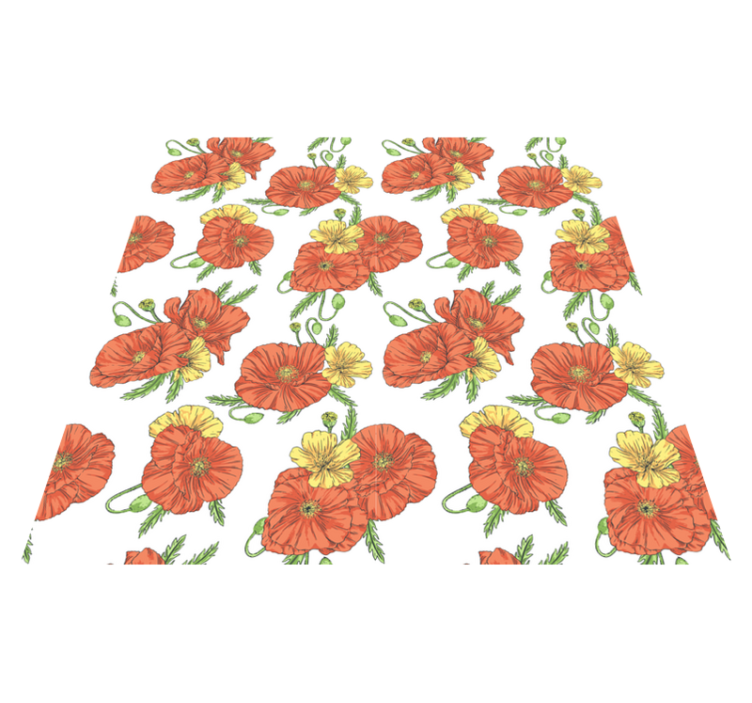 Vinylmatta blommor och växter med vallmo på vit bakgrund - Tenstickers