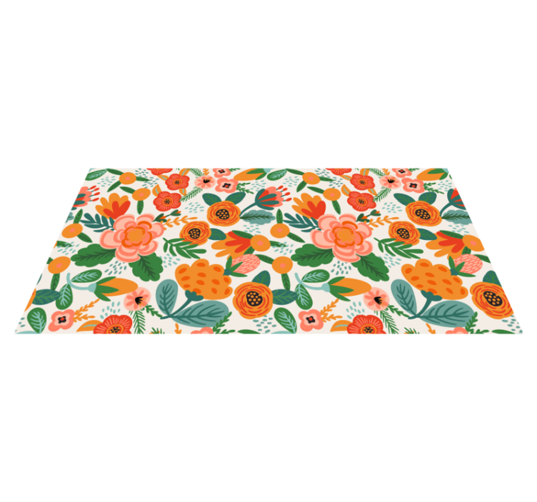 Vinylmatta blommor och växter röd och orange folkstil - Tenstickers