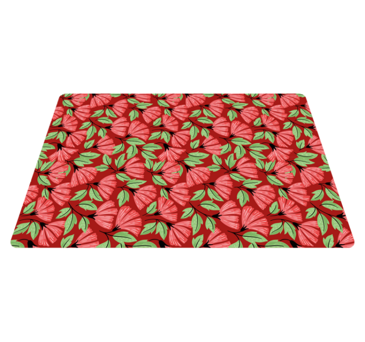 Vinylmatta blommor och växter vintage röd mönster - Tenstickers