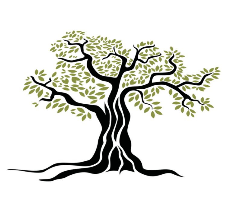 Vinylmatta blommor och växter svart olivträd grönblad - Tenstickers