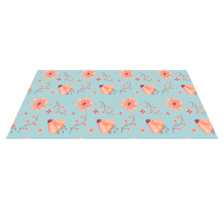 Vinylmatta blommor och växter orange blommor blå bakgrund - Tenstickers