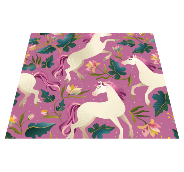 Vinylmatta sovrum rosa och blommig hästdesign - Tenstickers