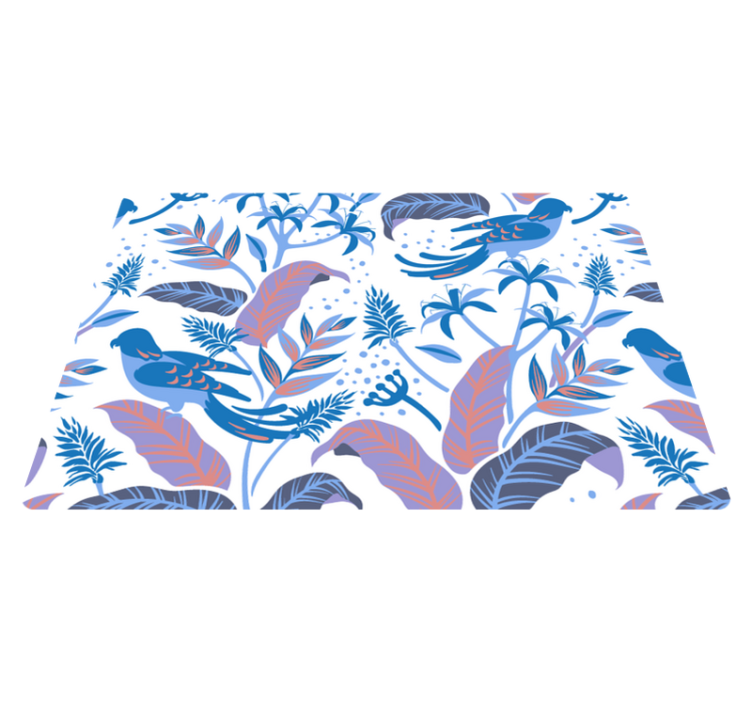 Vinylmatta natur med blåa och rosa fåglar på blad - Tenstickers