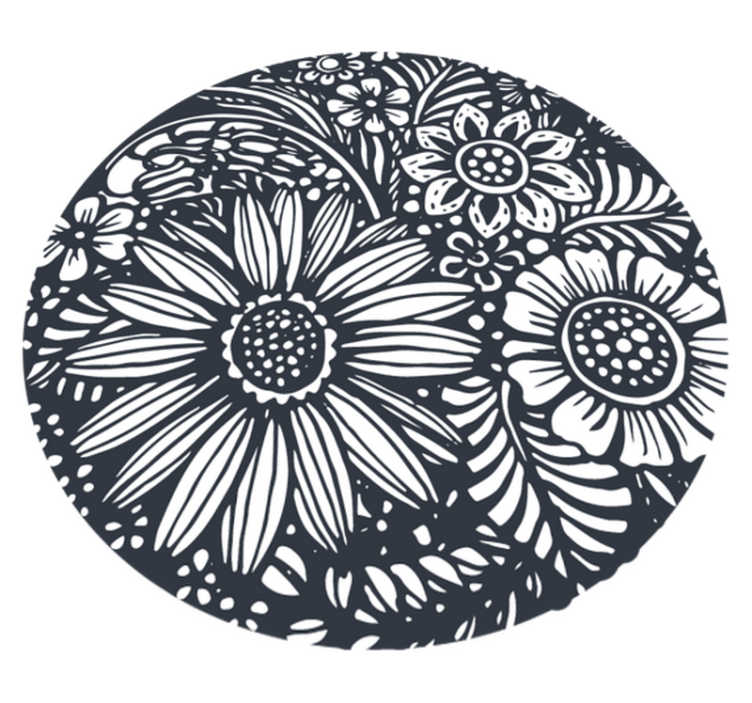 Vinylmatta natur med blommönster cirkel - Tenstickers
