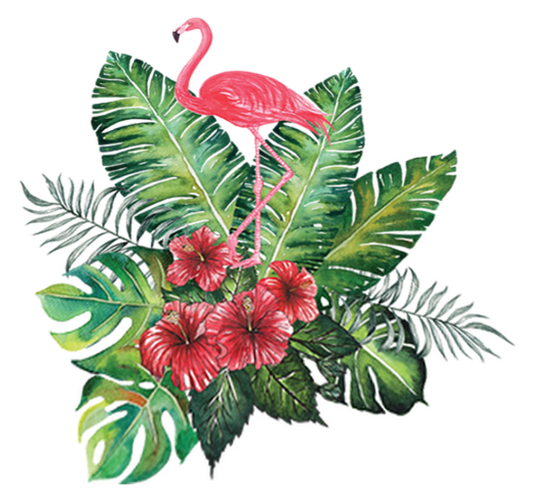 Vinylmatta blommor och växter stor tropisk flamingo - Tenstickers