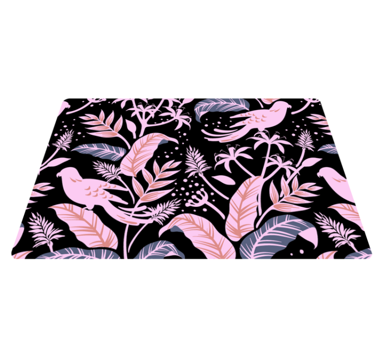 Vinylmatta blommor och växter svarta och rosa fåglar - Tenstickers