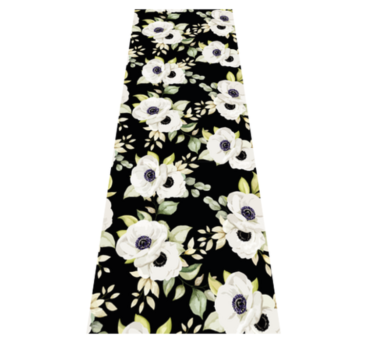 Vinylmatta sovrum vackert mönster av vita rosor med svart - Tenstickers