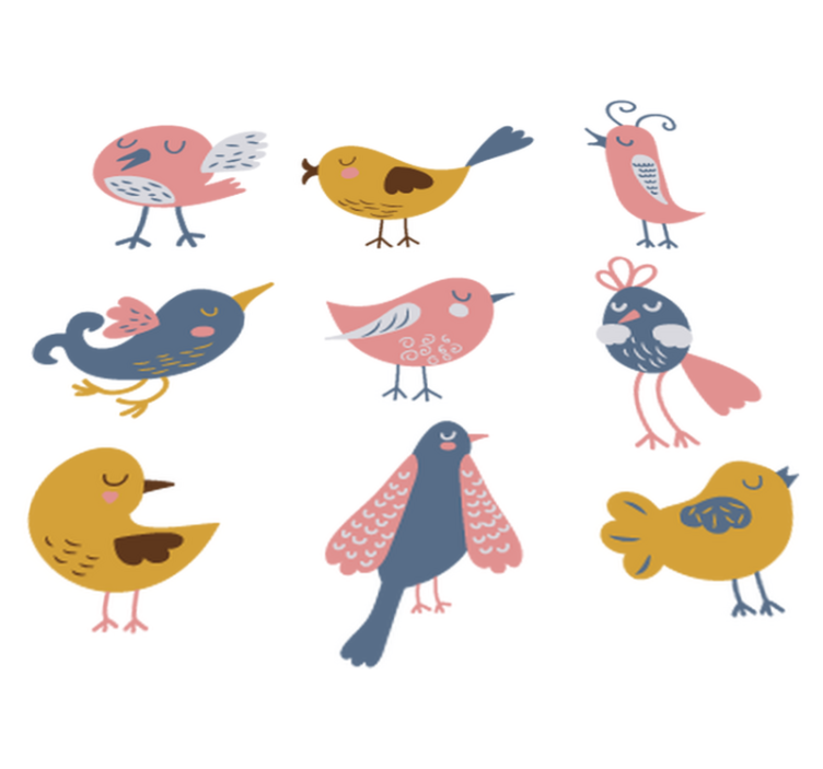 Vinylmatta barn klistermärke nio fåglar - Tenstickers