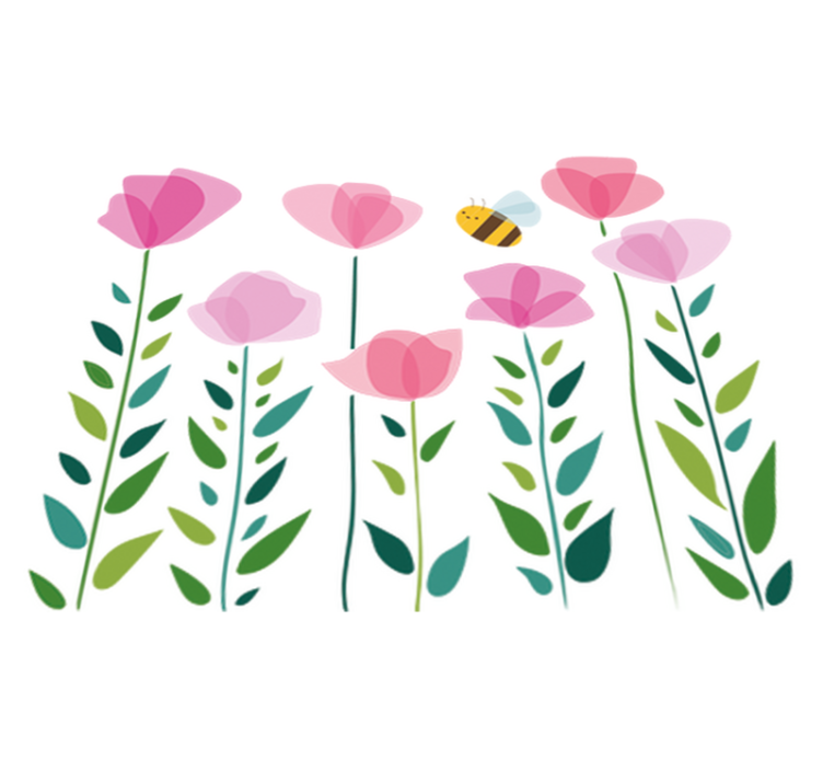 Vinylmatta barn rosa blommor och bi - Tenstickers