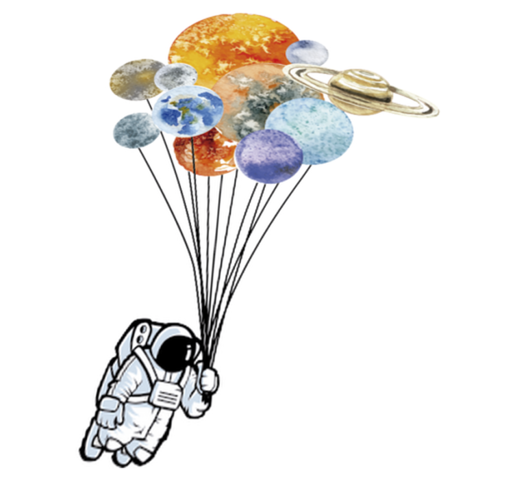 Vinylmatta barn astronaut med färgglada ballonger - Tenstickers