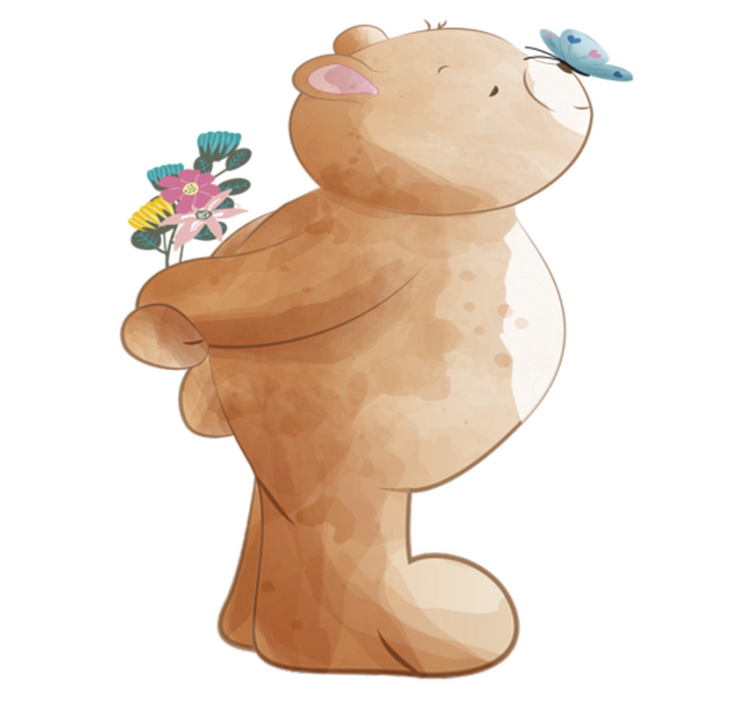 Vinylmatta barn klistermärke med björn och fjäril - Tenstickers