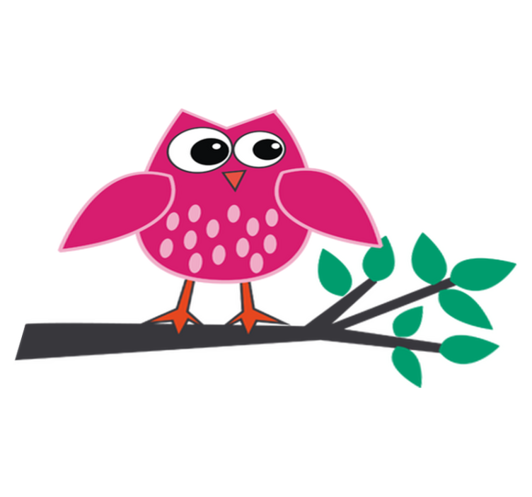 Vinylmatta barn rosa uggla på en gren - Tenstickers